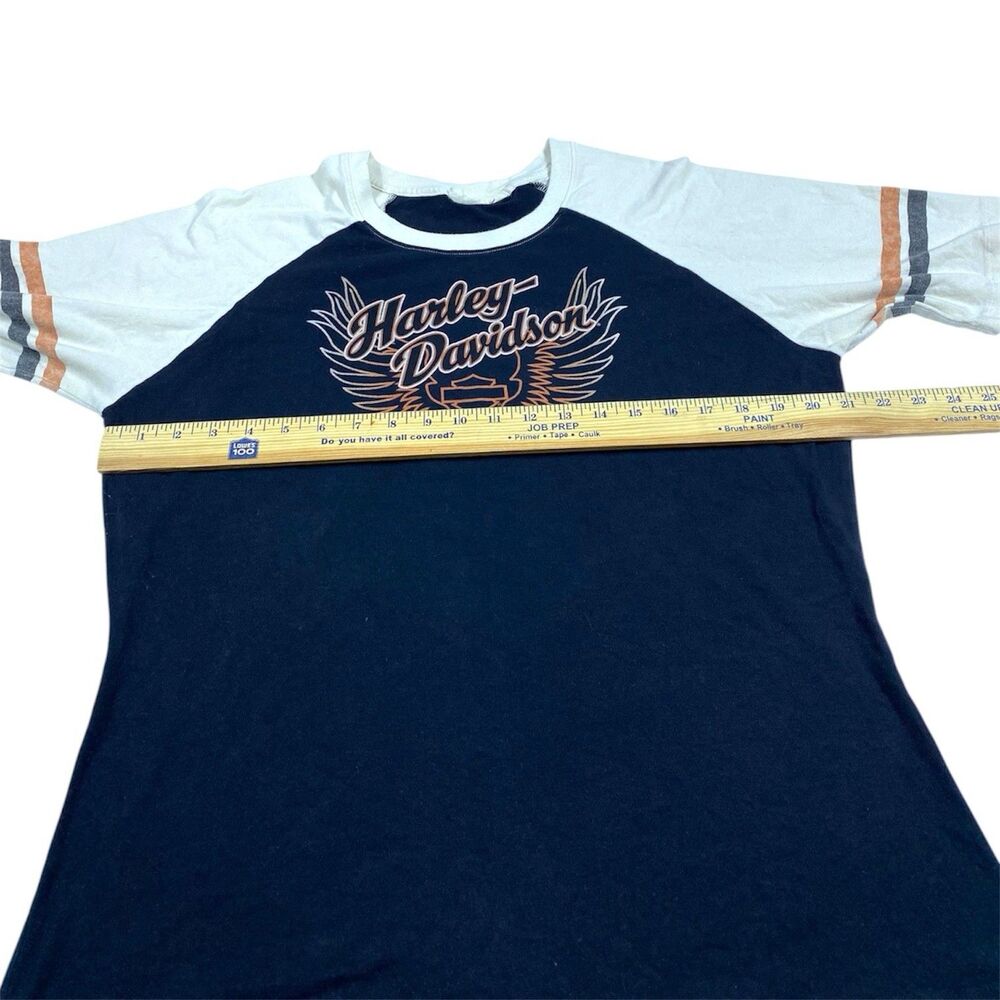 Harley Davidson Women's Size‎ LARGE Black Ivory Varsity Striped Graphic Tee - Picture 6 of 6